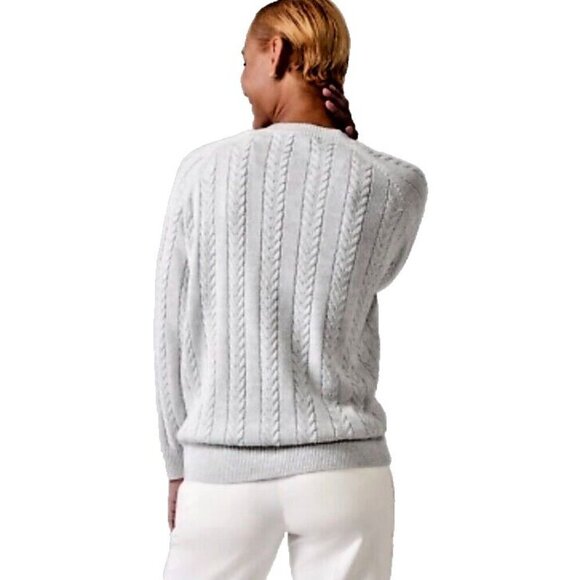 Athleta Crossroads Silver Crew Neck Cable Wool Knit Pullover Sweater Size S - Picture 2 of 12